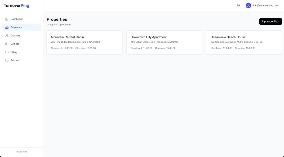 Properties list showing multiple rental properties