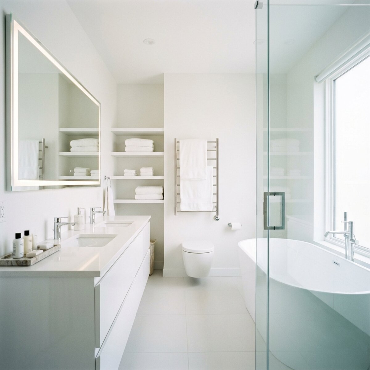 A sparkling clean vacation rental bathroom with gleaming fixtures and organized amenities