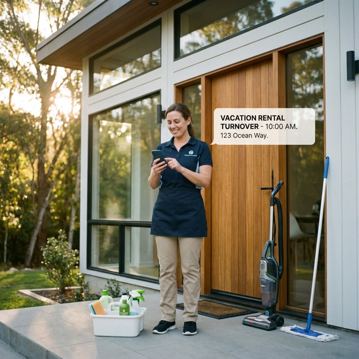 Cleaner receiving automated turnover notification on smartphone