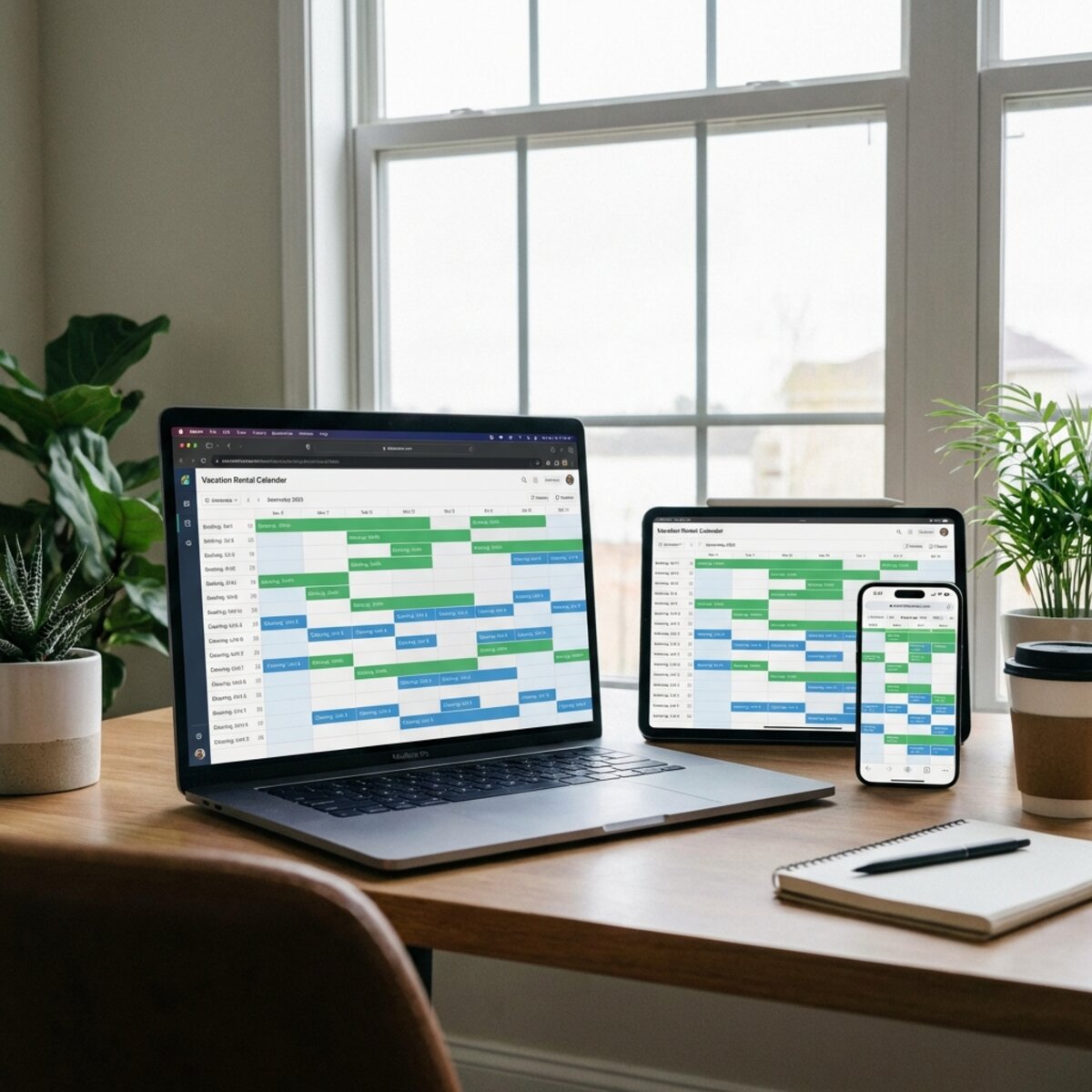 Multiple devices showing synced vacation rental calendars